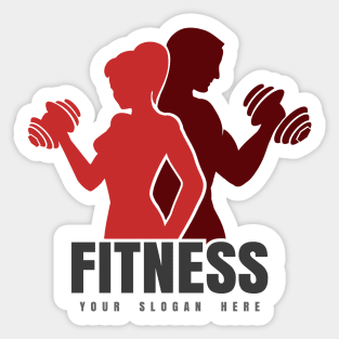 Fitness Emblem with Silhouettes of Athletic Man and Woman Sticker